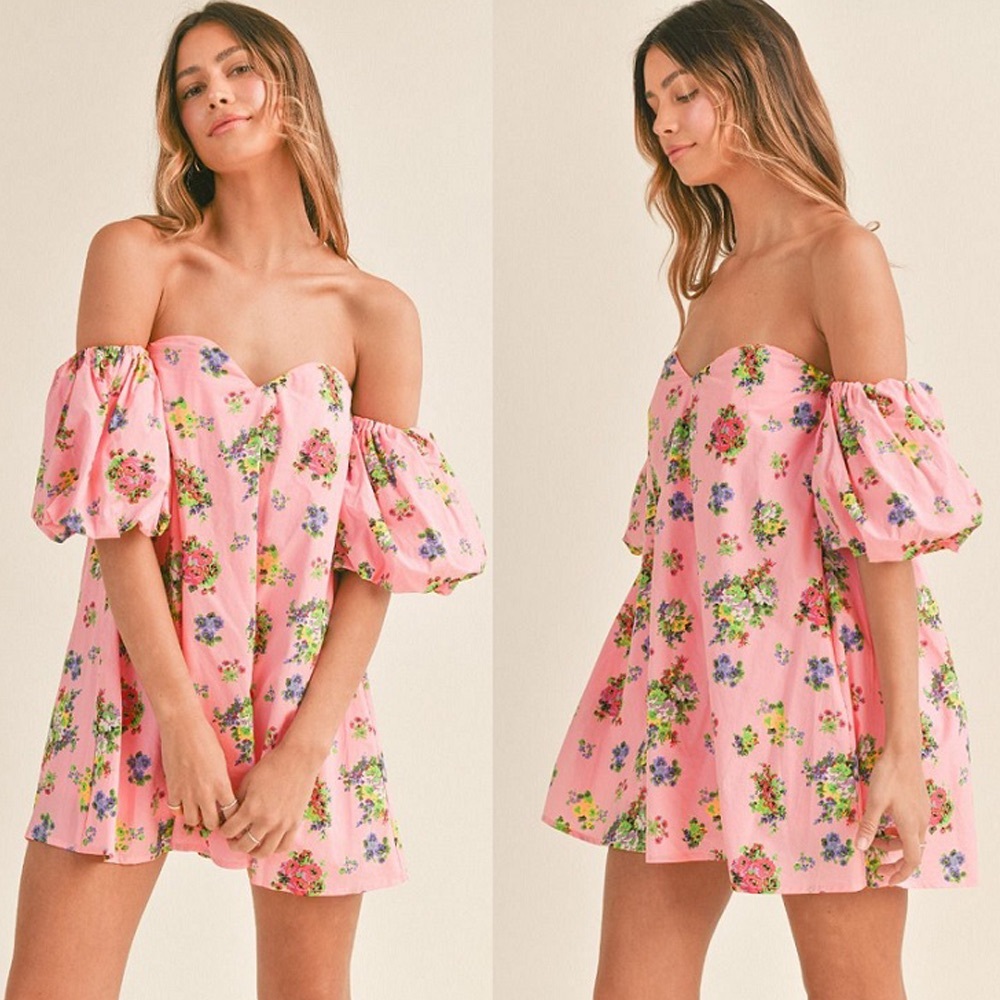 Floral Off-Shoulder Pink Dress by Mable size Small